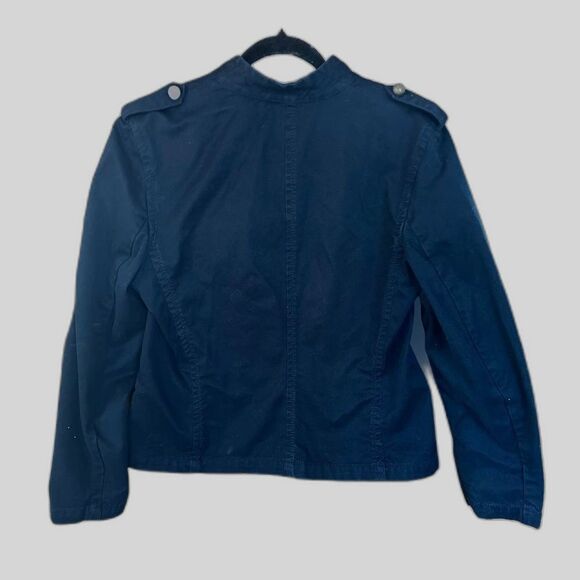 Liz Claiborne Blue Cotton Military Style Jacket Cotton Size 14 - Picture 2 of 5